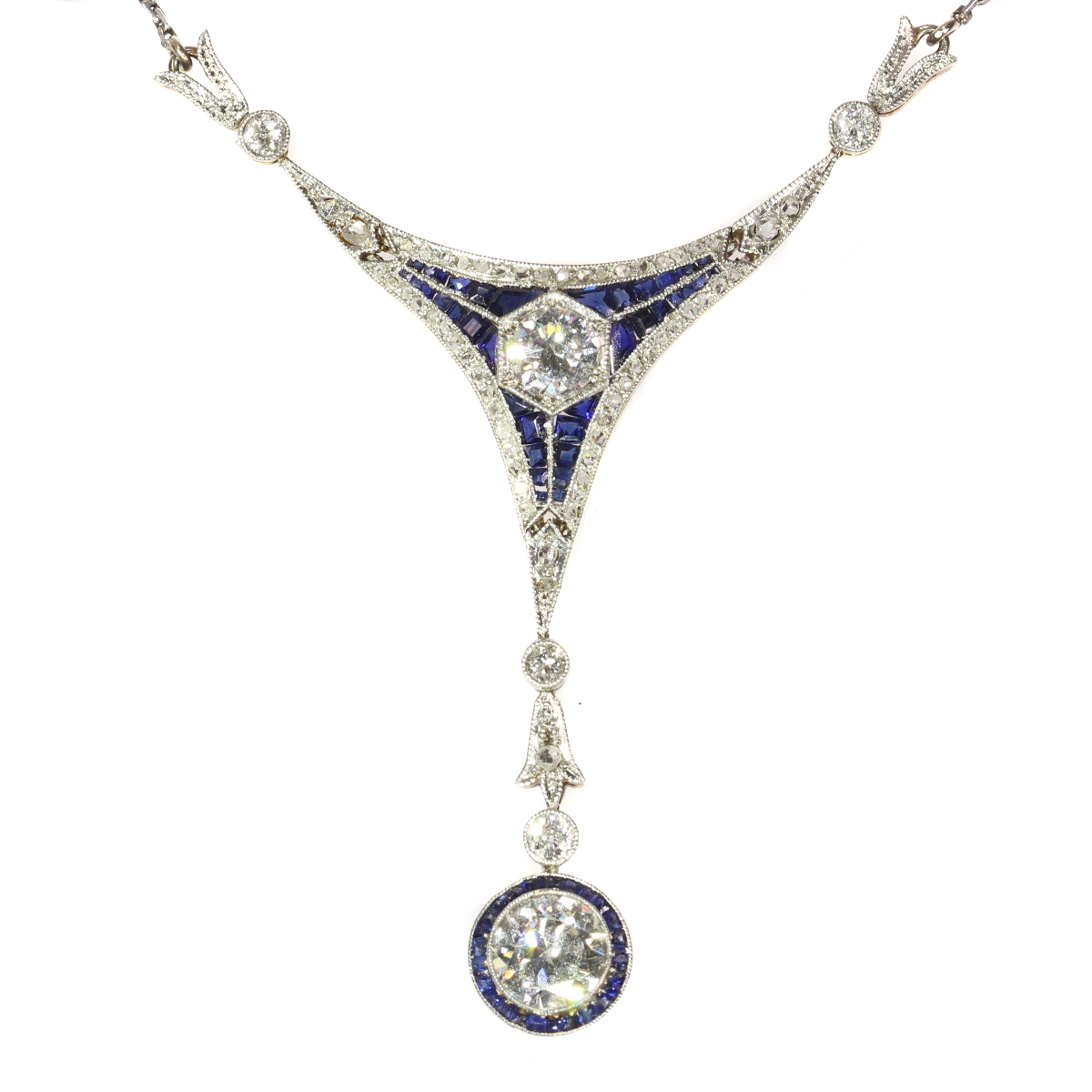 Era of Elegance: Belle Époque Meets Art Deco Sapphire and Diamond Necklace